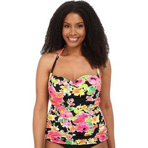 Ralph Lauren‎ 8 Brilliant Pink Floral Retro Shirred Halter Tie Tankini Swim Top
